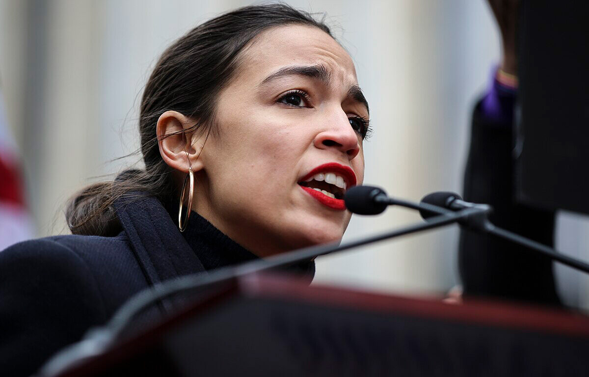 Representative Alexandria Ocasio-Cortez delivering a rousing speech at the 2019 Women's March in New York City.