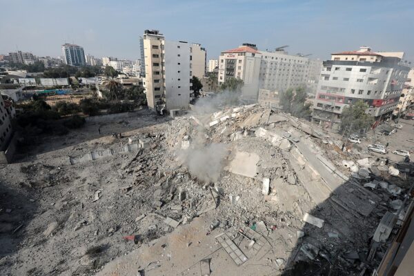 The ruins of a water tower in Gaza, flattened during an air strike.