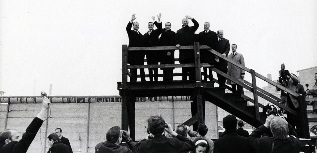 President Nixon visits the Berlin Wall at Moritzplatz, Berlin, in February 1969.