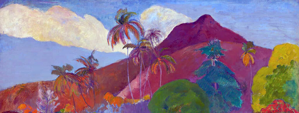 Mount Temetiu on Hiva Oa, painted by Gauguin in 1893.